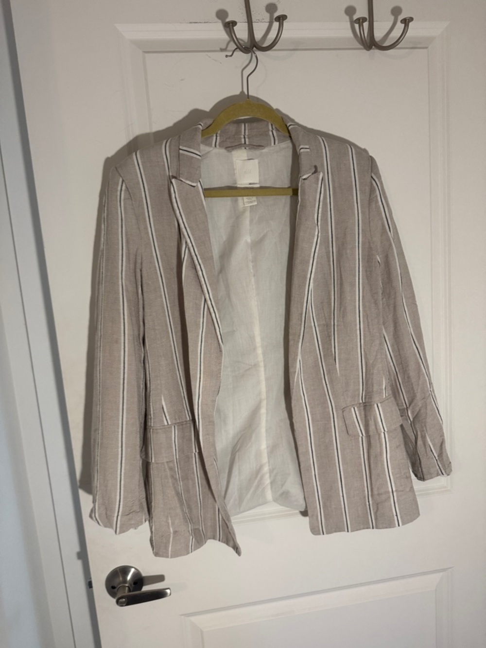 Striped Tan Women's Blazer - Lightweight Open Front